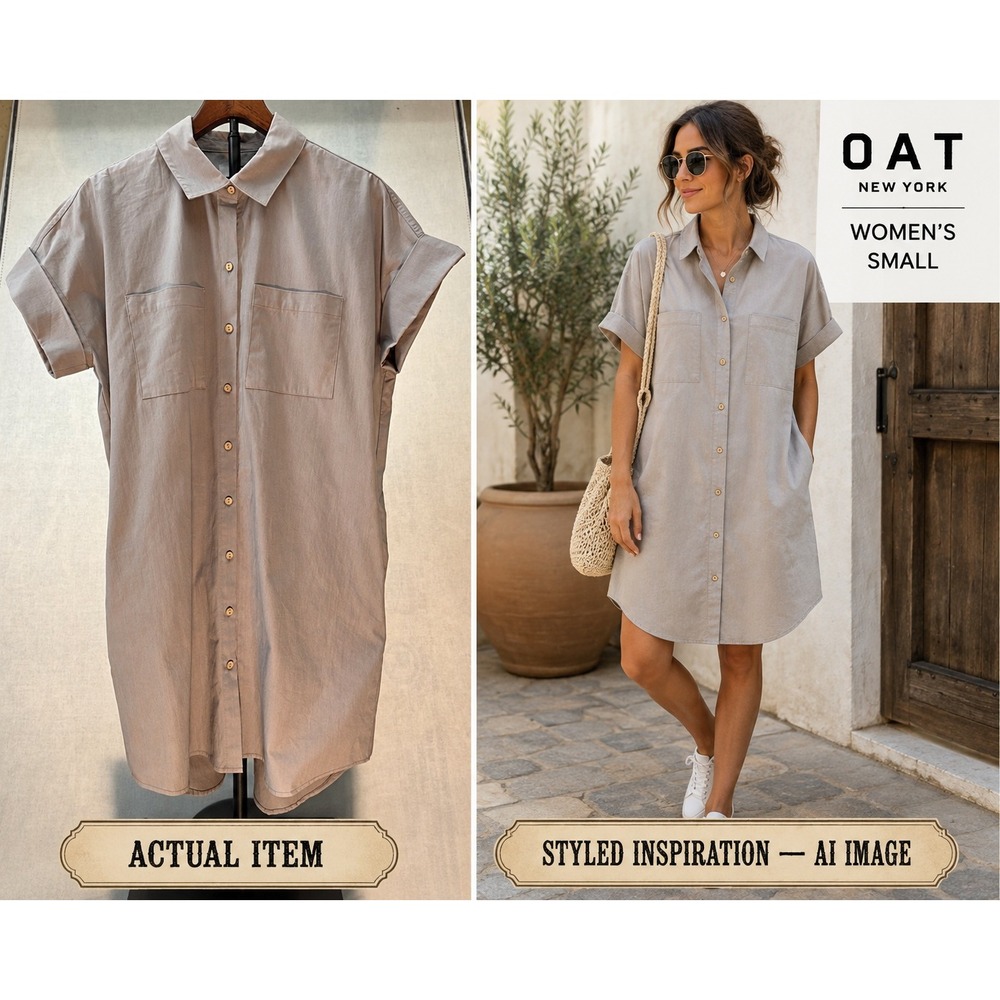 OAT New York Women's NWOT Short Sleeve Button Utility Shirt Dress Gray Sz Small